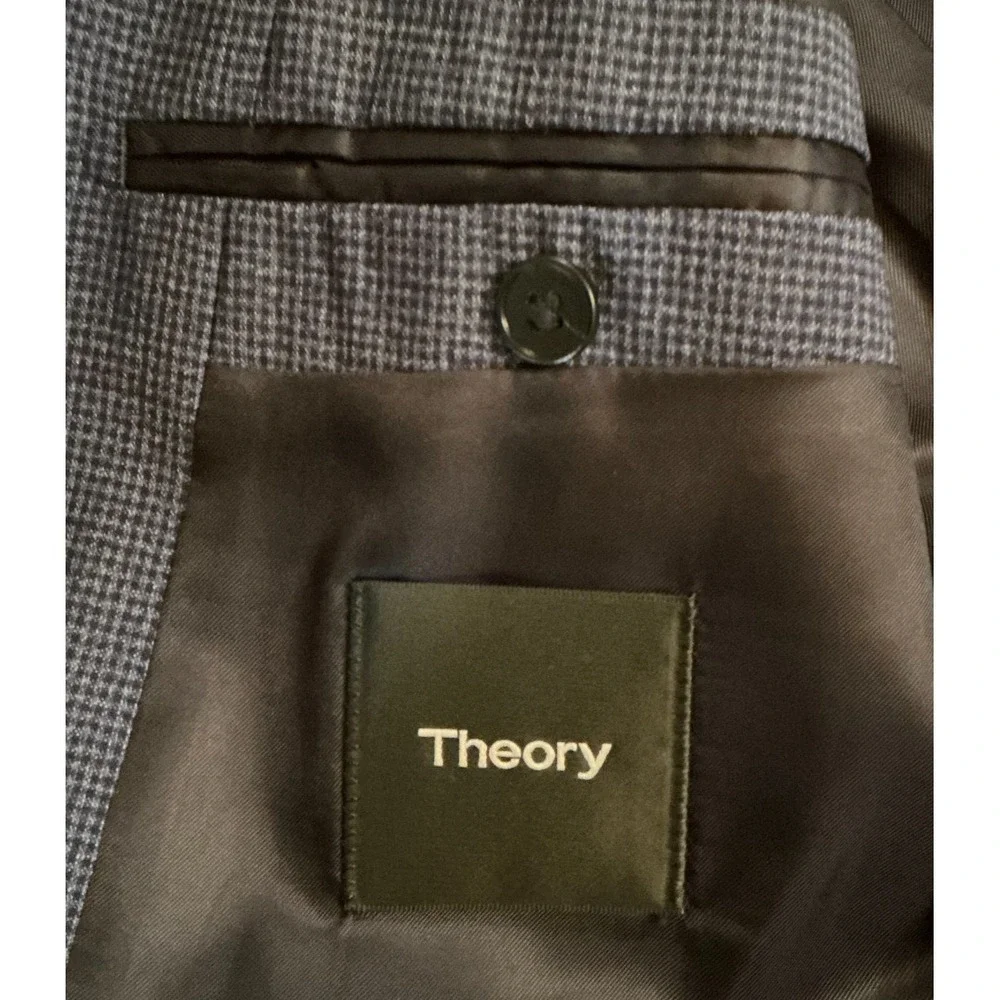 Theory Chambers Mens 36R‎ Blue Textured Micro Check 100% Virgin Wool Blazer